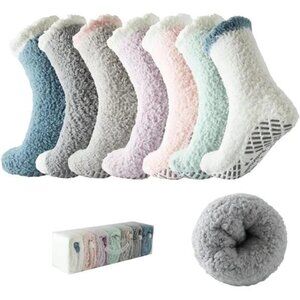 Fuzzy Socks with Grips Plush Sleep Cozy Winter Soft Hospital Fluffy Socks Gifts